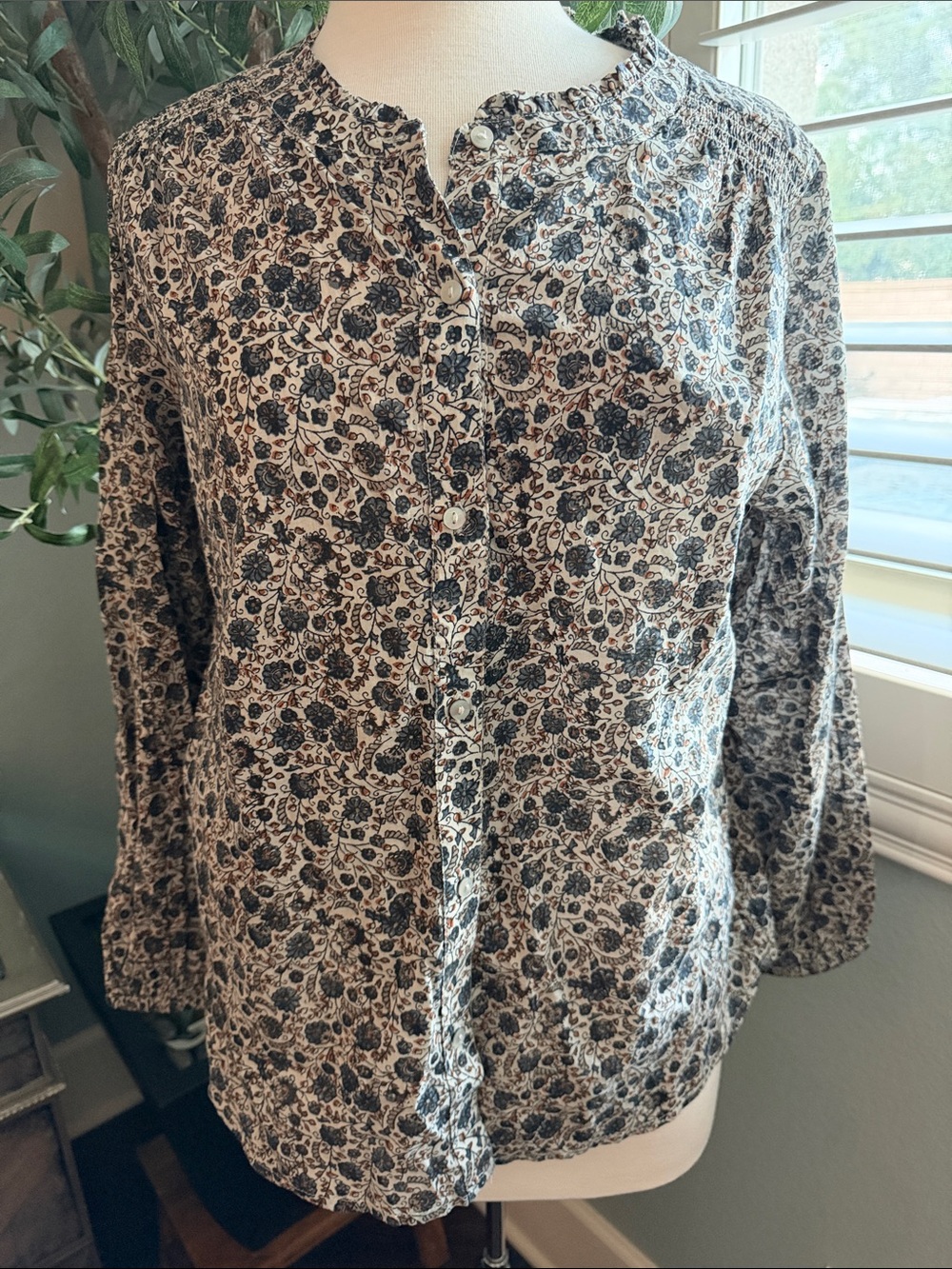 Lucky Brand Oversized Floral Button-Front Blouse 100% Cotton